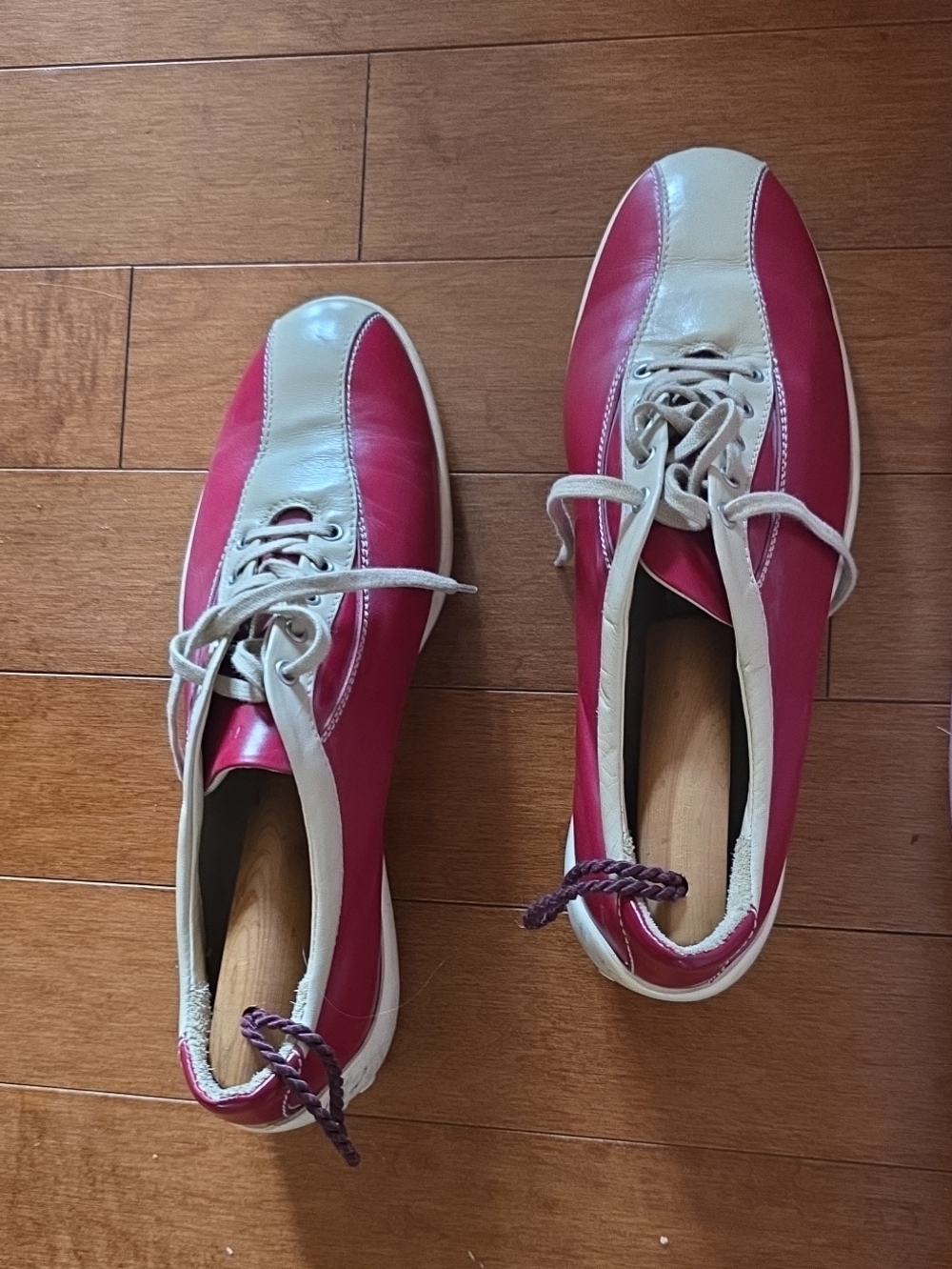 Tod's Red And Cream Bowler Trainers In Size 38 1/2